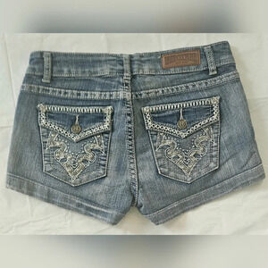 free culture roll up Embroidered Rhinestones denim jean shorts junior size 5